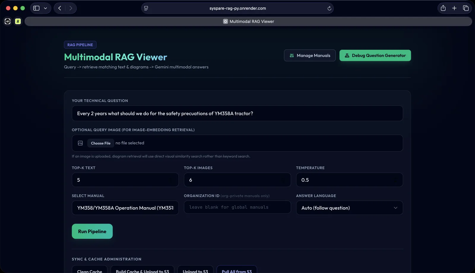 Multimodal RAG Viewer: question form and retrieval settings