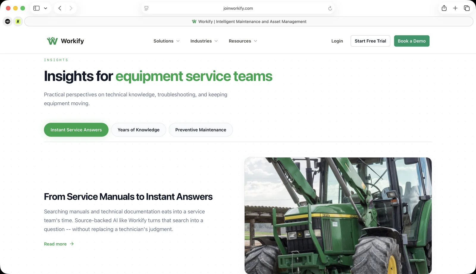 Workify insights page for equipment service teams